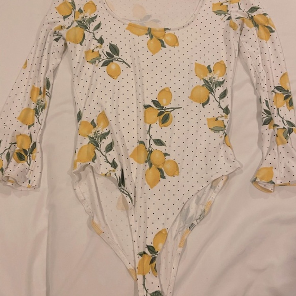 Forever 21 Lemon Body-suite with polka dots